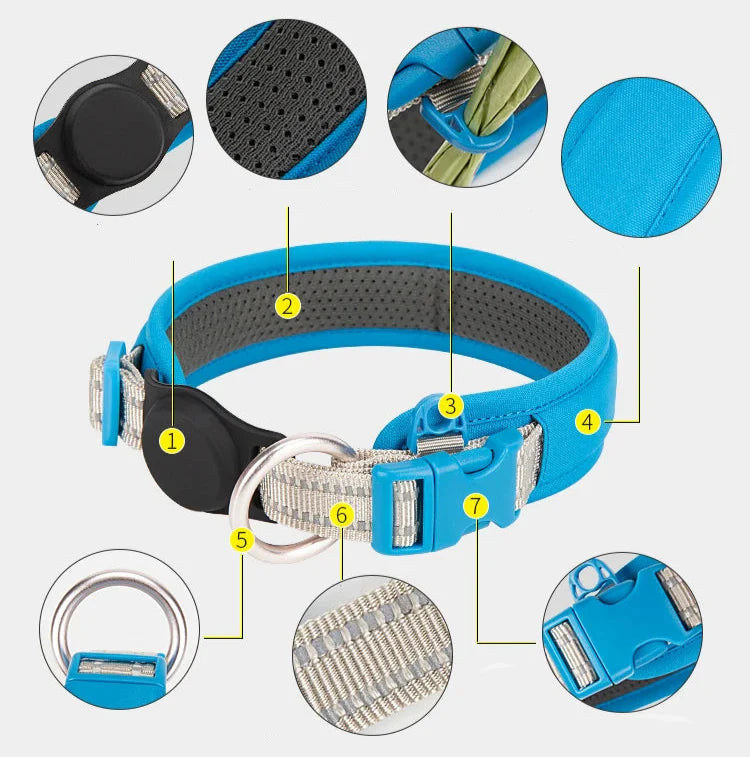 Collier ajustable pour chien avec emplacement AirTag réfléchissant