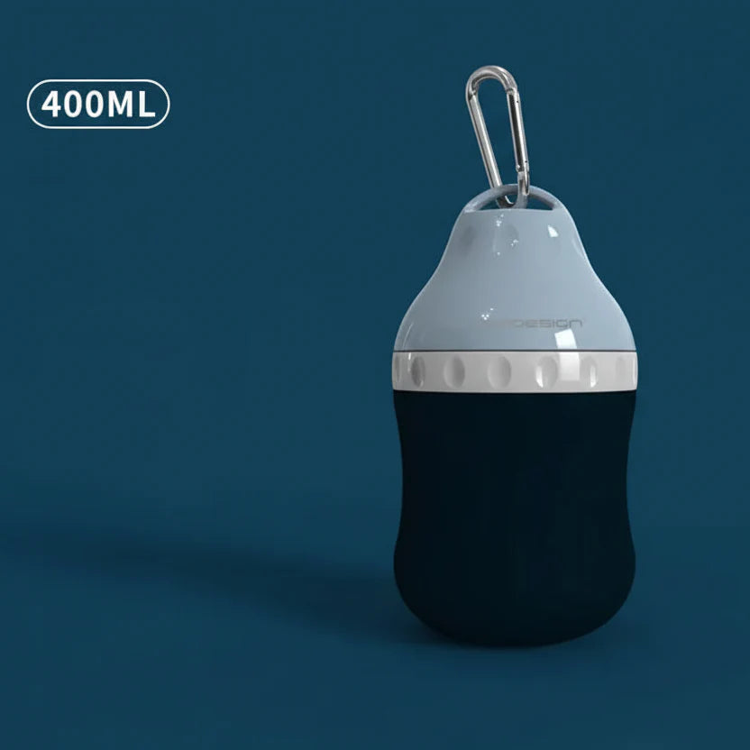 Gourde de voyage pour chien de 400ml avec design ergonomique et fixation par mousqueton