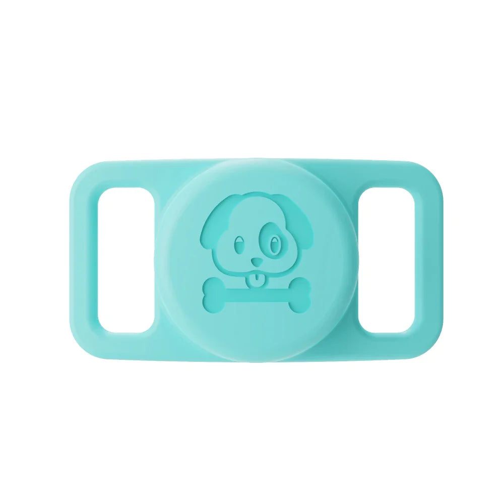 Support AirTag chien en silicone bleu avec motif chien pour collier animal de compagnie