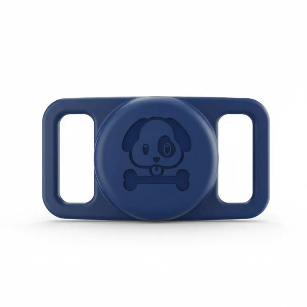 Support AirTag chien en silicone bleu avec motif chien pour collier d'animaux Oscar et Plume