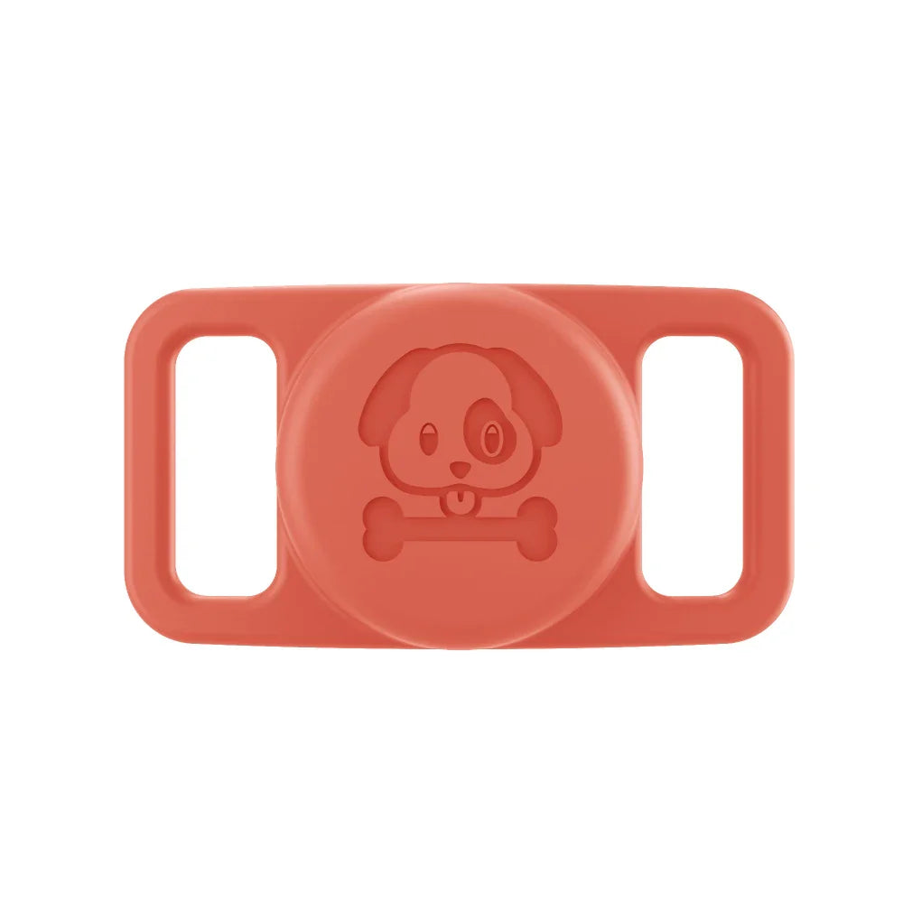 Support AirTag chien rouge en silicone avec motif chien et os pour collier
