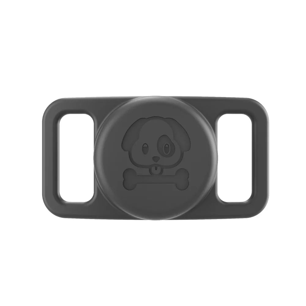 Support AirTag chien noir avec motif chien et os pour attacher facilement à un collier