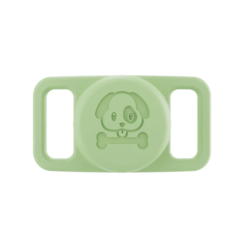 Support AirTag chien vert clair en silicone avec motif chien et os pour collier