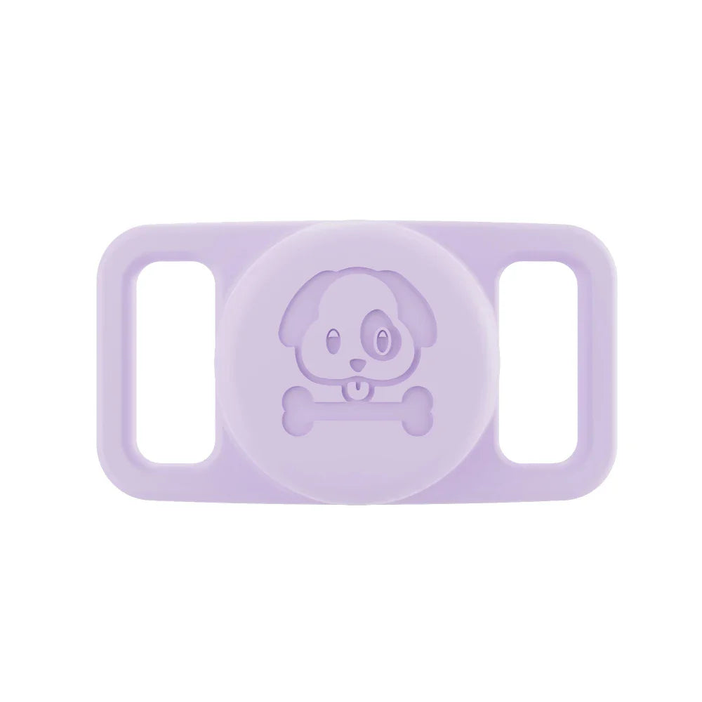 Support AirTag chien violet en silicone avec dessin de chien pour attacher à un collier