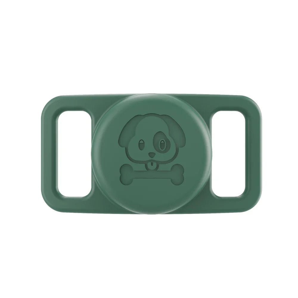 Support AirTag chien vert en silicone avec dessin de chien pour attacher à un collier