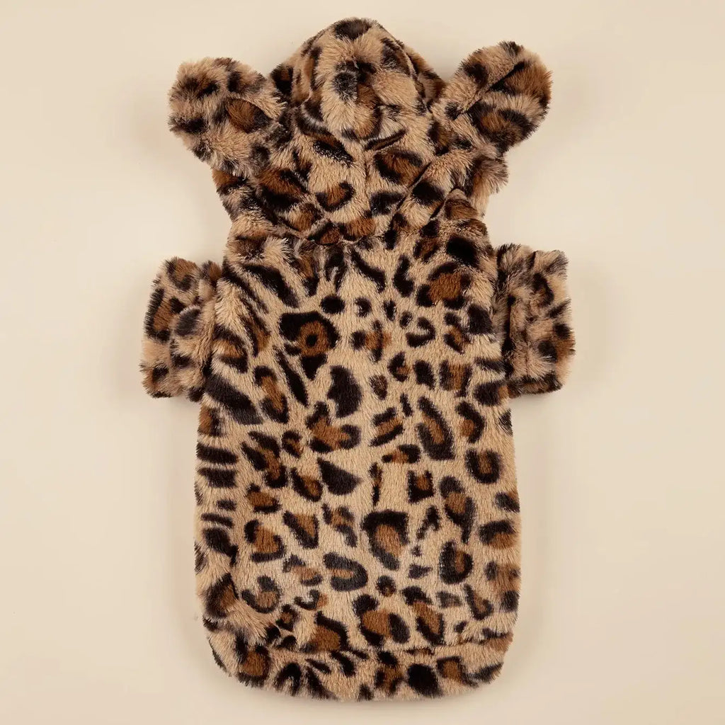 Sweat capuche pour chien à motif léopard en tissu doux et chaud par Oscar et Plume