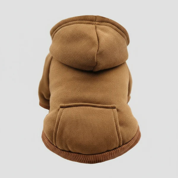 Sweat capuche pour petit chien marron en tissu doux avec poche arrière confortable