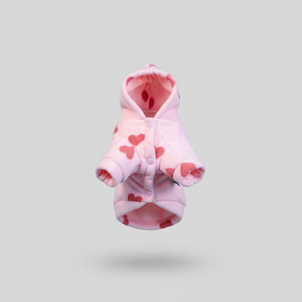Sweat Doux Capuche Chien Coeurs Rose