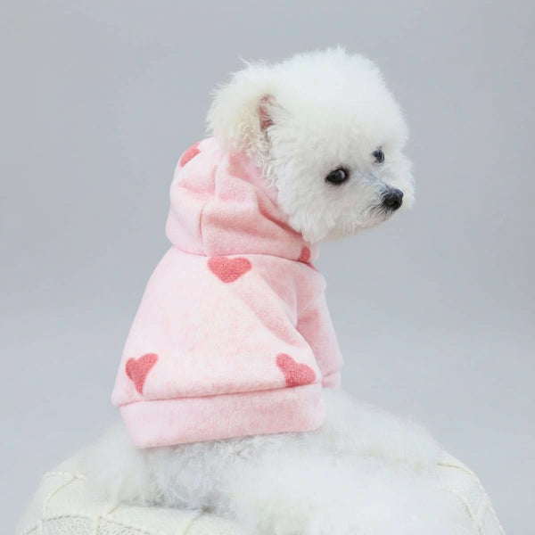 Sweat Doux Capuche Chien Coeurs Rose