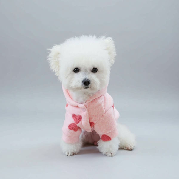 Sweat Doux Capuche Chien Coeurs Rose