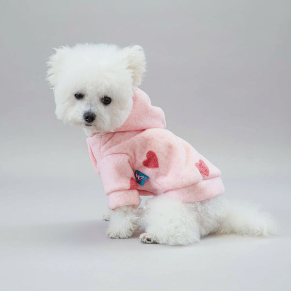 Sweat Doux Capuche Chien Coeurs Rose