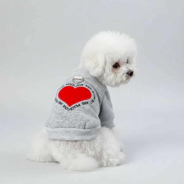 Sweat Gris Pour Petit Chien Cœur Rouge