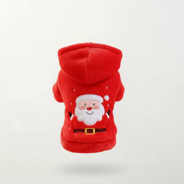 Sweat Noël pour petit chien avec motif de Père Noël et capuche en rouge