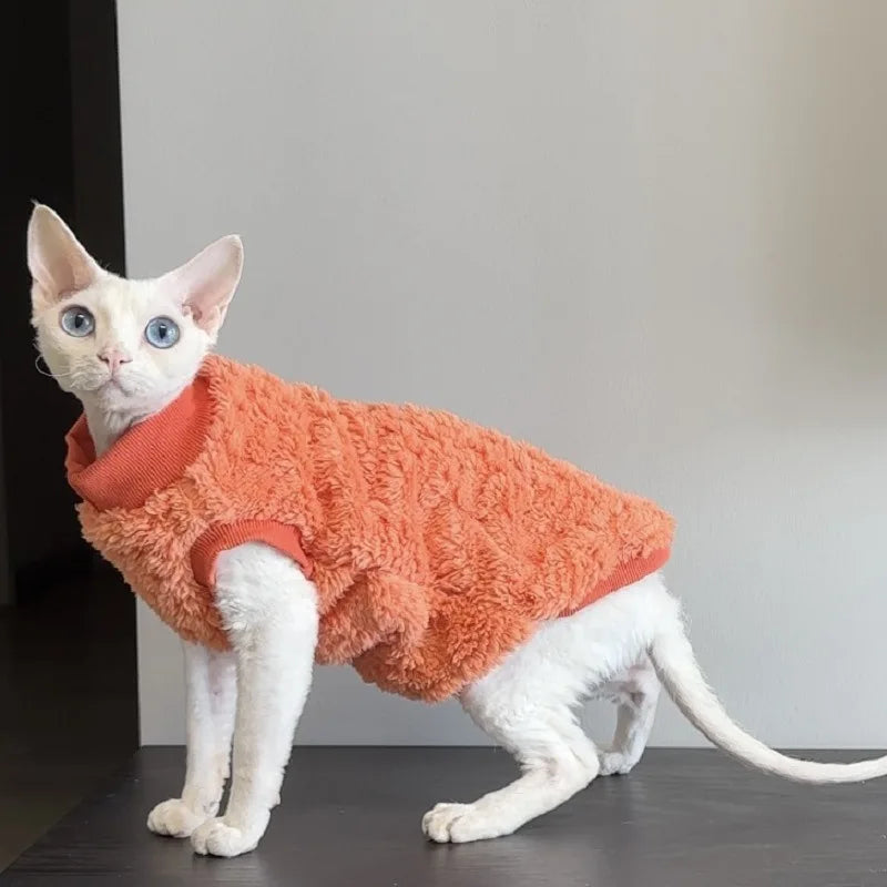 Sweat polaire pour chat Sphinx en orange, parfait pour garder votre animal au chaud avec style