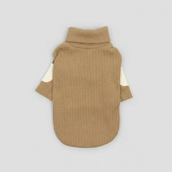 Sweat-shirt chien coton camel en maille côtelée avec col roulé de la marque Oscar et Plume