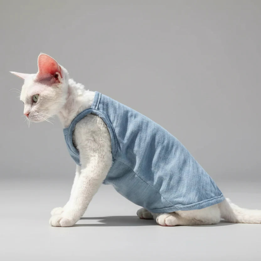 T-shirt coton pour chat en denim léger, parfait pour le confort et le style