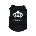 T-shirt léger pour chien noir avec imprimé couronne et texte Princess pour animaux élégants