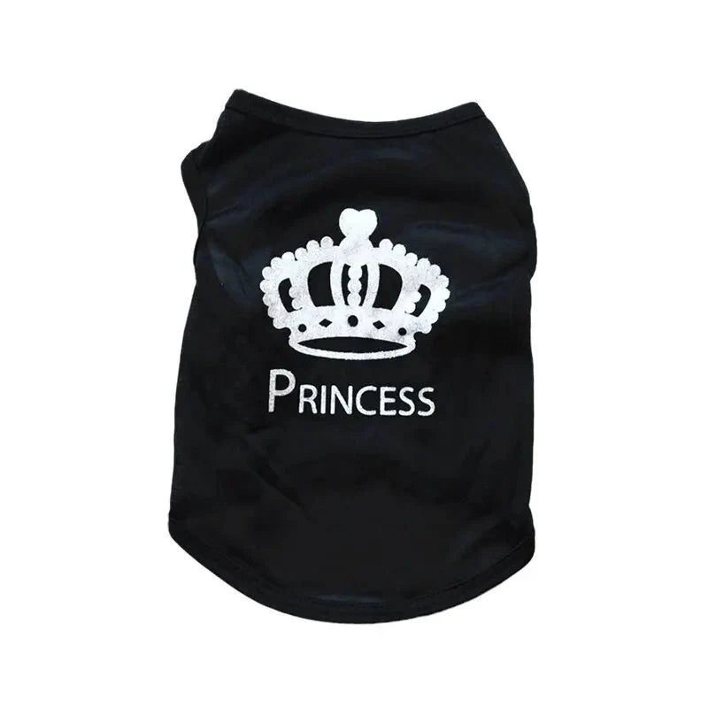 T-shirt léger pour chien noir avec imprimé couronne et texte Princess pour animaux élégants