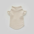 T-shirt manches volantes pour teckel en rayures beige avec col haut élégant