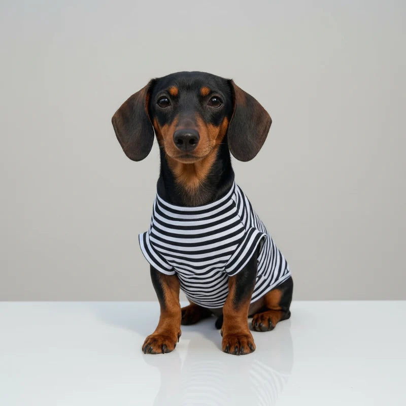 T-Shirt Rayé En Coton Manches Courtes Pour Teckel