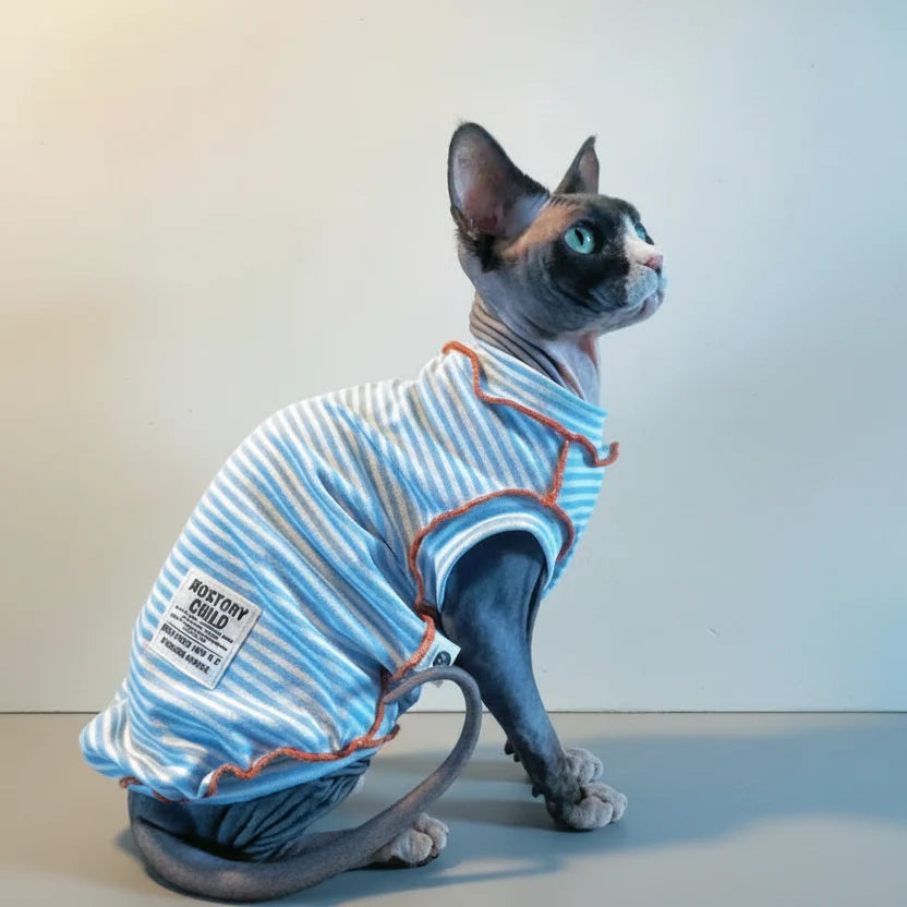 T Shirt Rayé Bleu Et Confortable Pour Chat