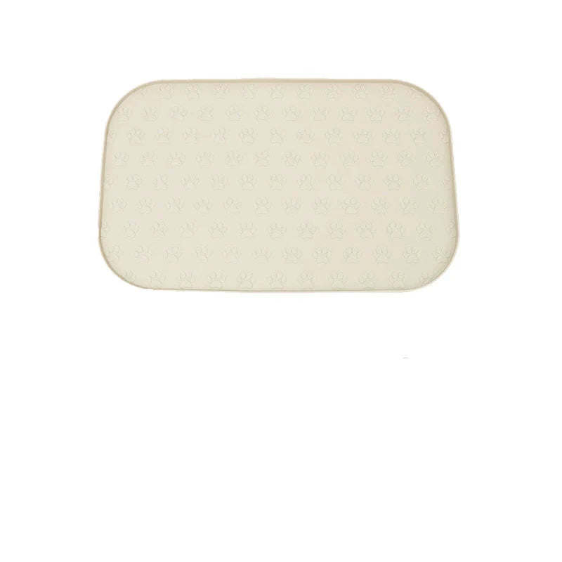 Tapis en silicone pour gamelle chien de couleur écrue, antidérapant et facile à nettoyer