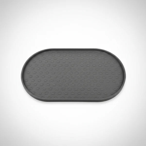 Tapis silicone gamelle chien gris anti-dérapant avec motif pattes pour repas propres