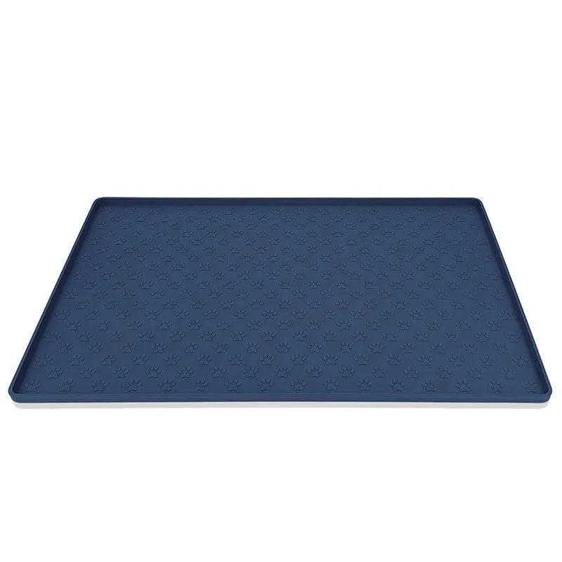 Tapis silicone pour gamelle bleu Oscar et Plume avec motifs pattes antidérapant pour animaux