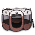 Tente pliable pour chat Oscar et Plume en tissu marron et blanc avec motifs pattes de chat