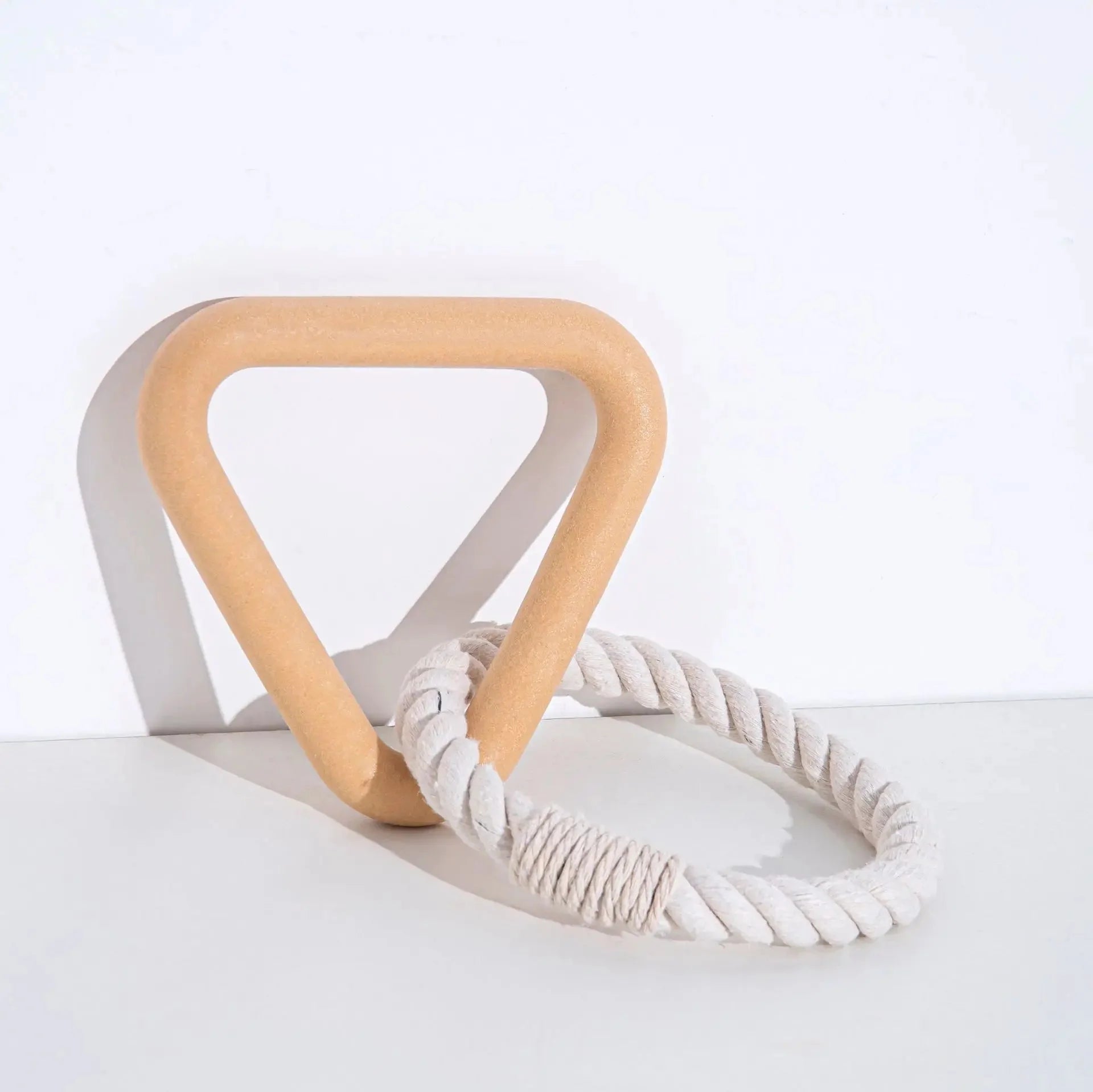 Jouet chien caoutchouc triangle beige avec corde blanche résistante pour jeux interactifs