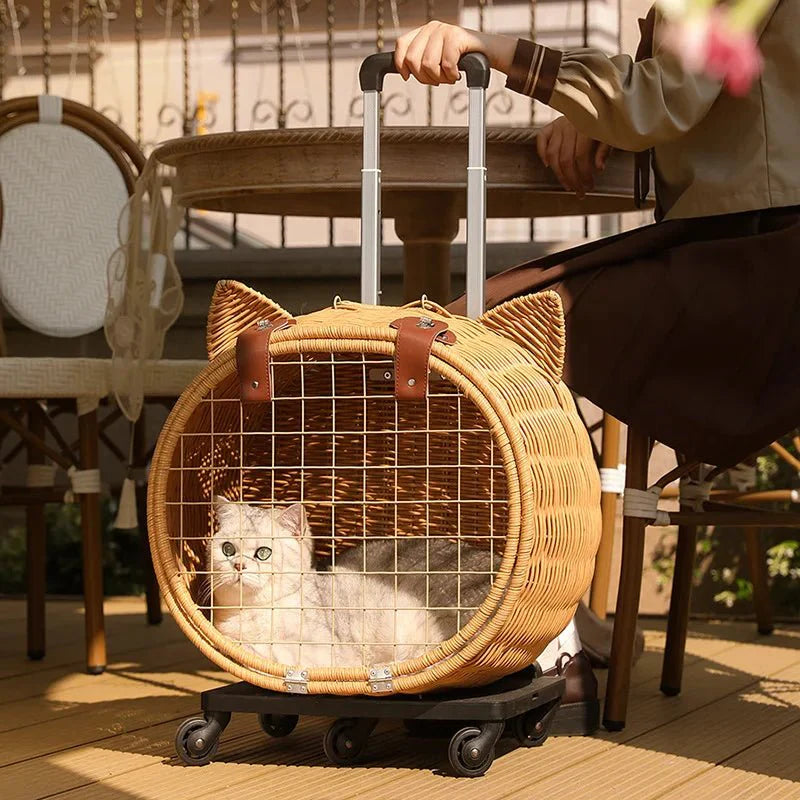 Valise À Roulette En Osier Pour Chat