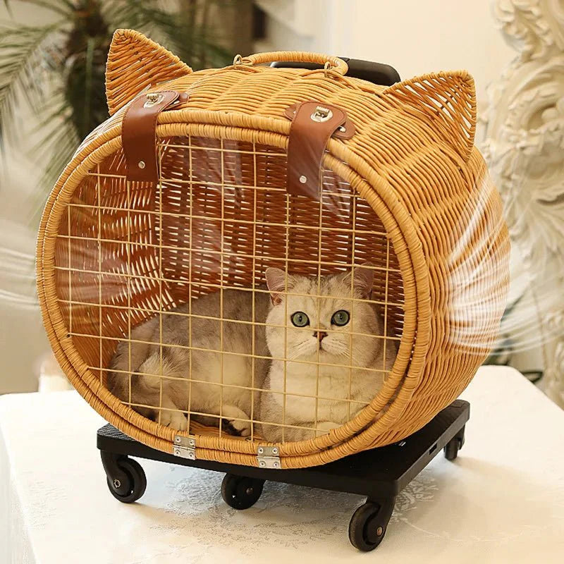 Valise À Roulette En Osier Pour Chat