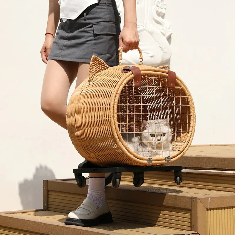 Valise À Roulette En Osier Pour Chat