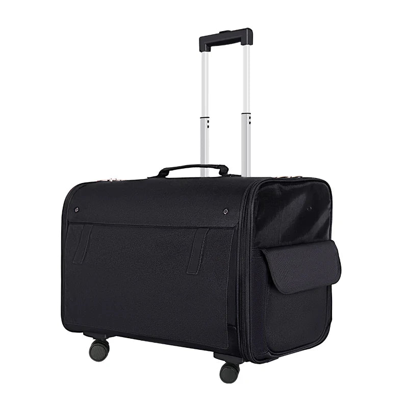 Valise roulettes pour chien noire avec poignée télescopique et compartiment latéral de marque Oscar et Plume