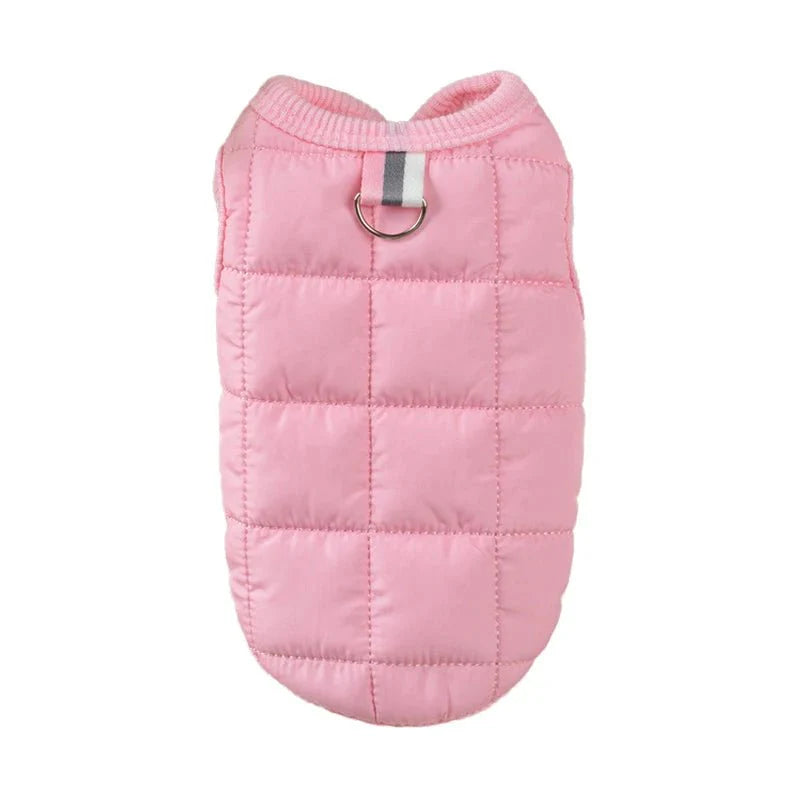 Veste chaude pour chien rose matelassée avec anneau métallique pour laisse par Oscar et Plume