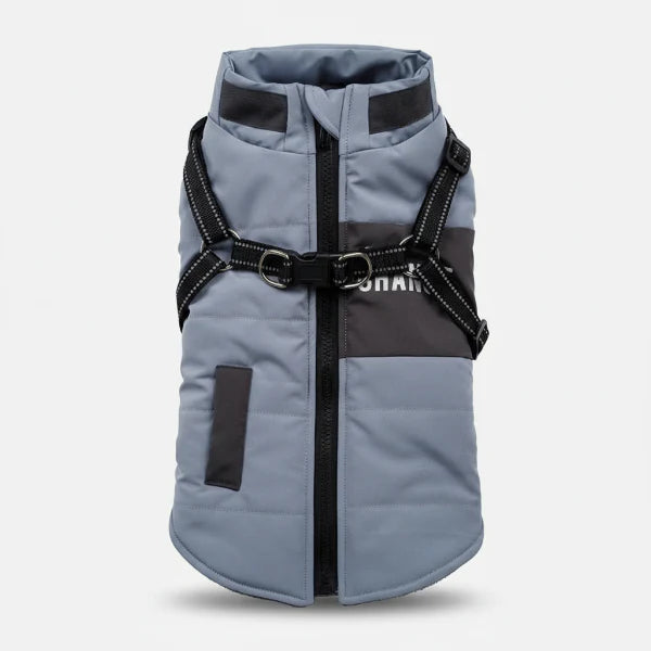 Veste hiver chien grise avec harnais intégré pour petit chien par Oscar et Plume