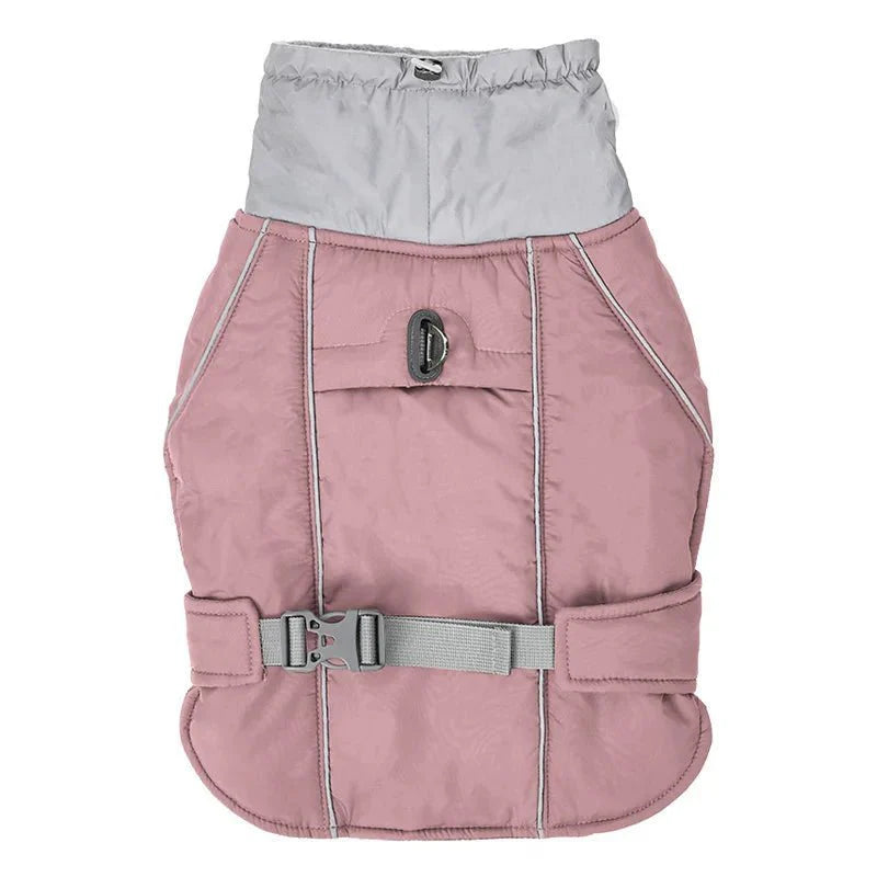 Veste imperméable chien rose avec ceinture réglable et col haut pour protéger votre animal de la pluie
