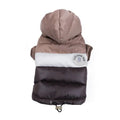 veste imperméable pour chien en tissu matelassé tricolore avec capuche et fermeture ajustable