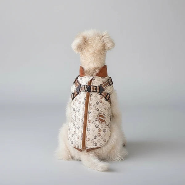 Veste Imperméable Doublée Polaire Avec Harnais Intégré Pour Chien
