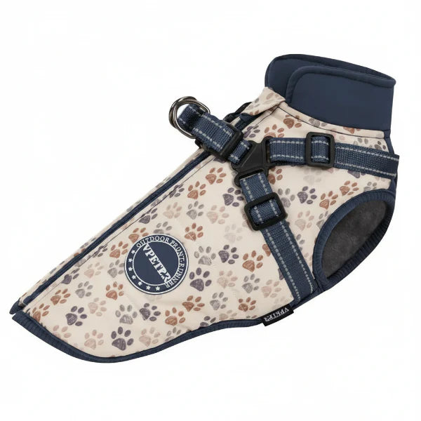 Veste imperméable pour chien avec motif de pattes et sangles ajustables pour le confort