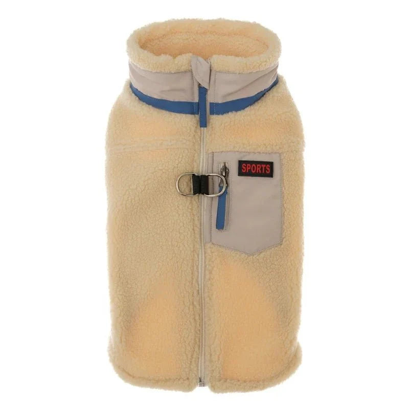 Veste polaire pour petit chien beige douce avec fermeture éclair et poche avant Oscar et Plume