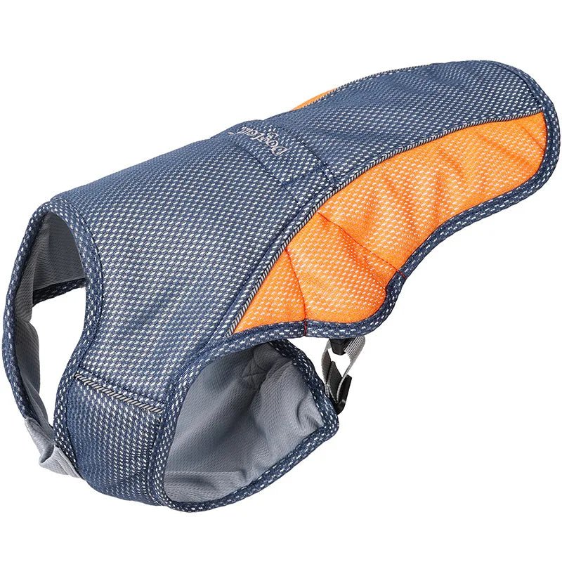 Vêtement rafraîchissant chien bleu et orange de la marque Oscar et Plume pour confort estival