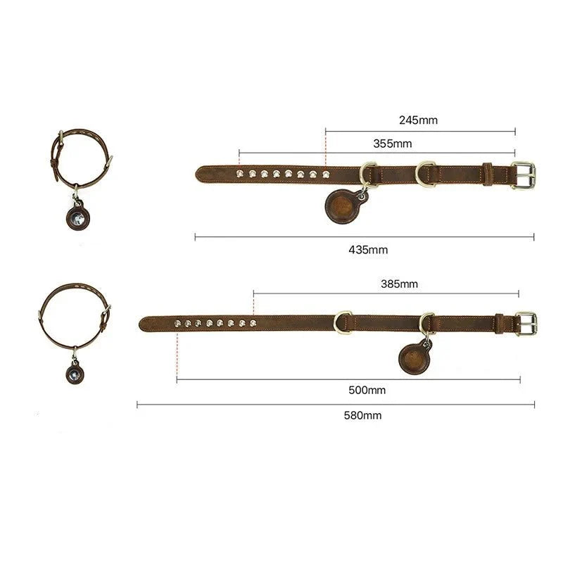 Collier En Cuir Avec Emplacement Airtag Pour Chien